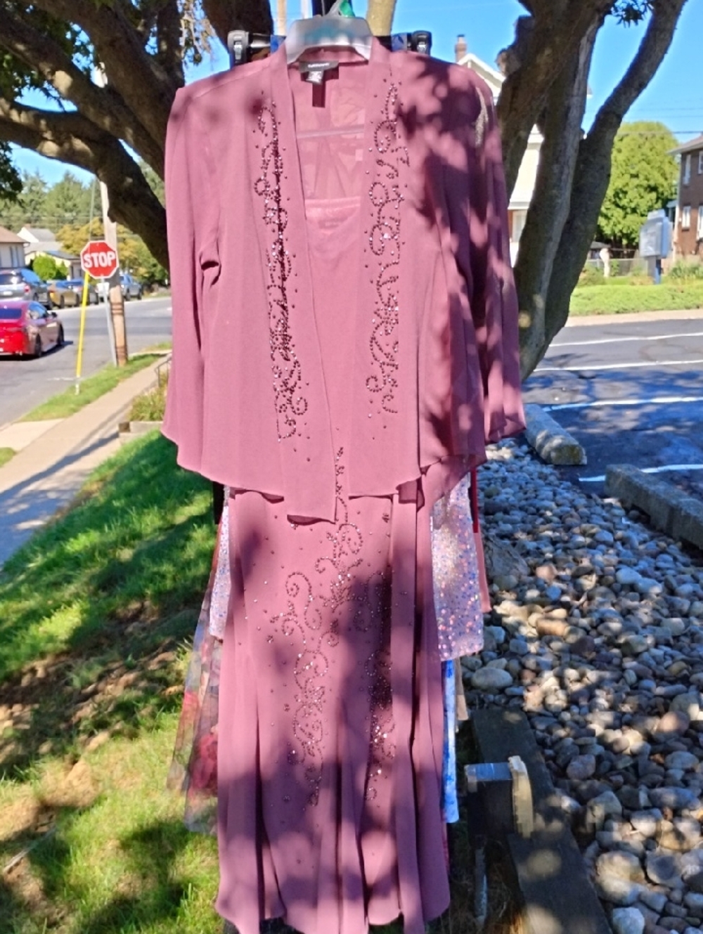 Embellished Mauve Maxi Dress with Jacket